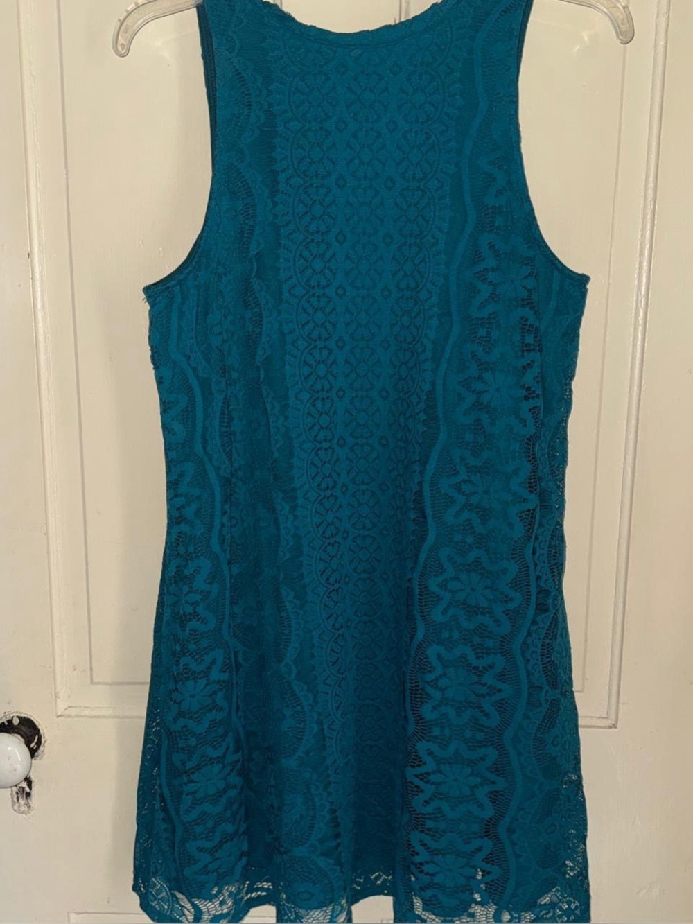 City Triangles Teal Lace Dip Back Dress Medium